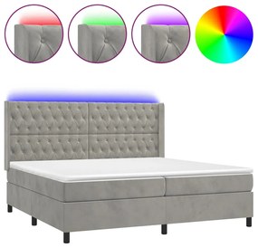 3139763 vidaXL Боксспринг легло с матрак и LED, светлосиво, 200x200 см, кадифе