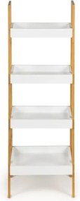Етажерка 4 рафта МДФ бял естествен бамбук, 98*36*34см