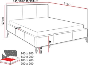 Облегнато легло Loren-Сиво-140 x 200