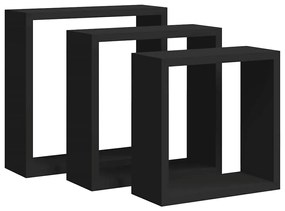 323950 vidaXL Стенни кубични рафтове, 3 бр, черни, МДФ