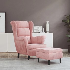 3115935 vidaXL Фотьойл Wingback с табуретка, розова, кадифе