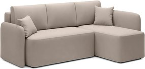 Бежов кадифен разтегателен ъглов диван с място за съхранение (десен ъгъл) Hadson – ELTAP