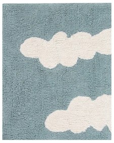 Син ръчно изработен памучен детски килим подходящ за пране 120x160 cm Clouds Vintage Blue – Lorena Canals
