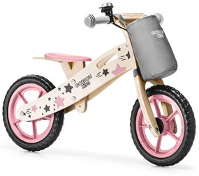 Розов велосипед за баланс със сив джоб за съхранение