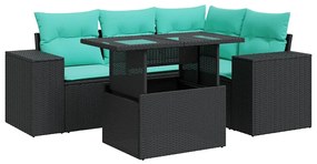 3326788 vidaXL Градински диван с възглавници, 5 части, черен полиратан, акация