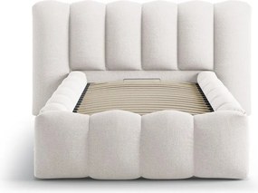 Кремаво единично легло 90x200 cm тапицирано с място за съхранение с включена подматрачна рамка Lupine – Micadoni