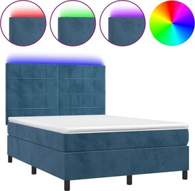 3136123 vidaXL Боксспринг легло с матрак и LED, тъмносиньо, 140x190 см, кадифе