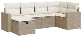 3325384 vidaXL Градински диван с възглавници, 6 части, бежов полиратан