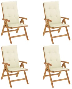 3196465 vidaXL Наклоняеми градински столове с възглавници, 4 бр, тик масив