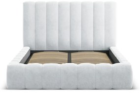 Светлосиво тапицирано двойно легло с място за съхранение с включена подматрачна рамка 160x200 cm Kelp – Micadoni Home