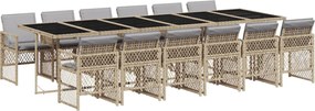 3210768 vidaXL Градински комплект с възглавници, 13 части, бежов полиратан