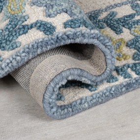 Ръчно изработен килим със смес от вълна в синьо и цвят слонова кост 120x170 cm Myla Floral Frame – Flair Rugs