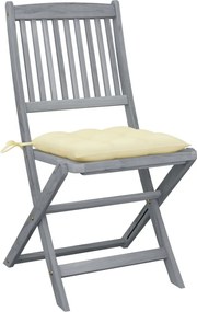 3065451 vidaXL Сгъваеми градински столове, 6 бр, с възглавници, акация масив