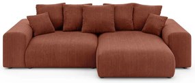 Разтегателен ъглов диван с място за съхранение от рипсено кадифе в тухлен цвят (променлив) Luma – Ropez