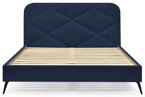 Тъмносиньо тапицирано двойно легло с включена подматрачна рамка 140x190 cm Prune – Bobochic Paris