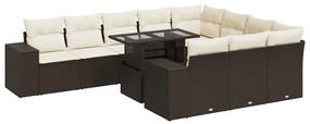 3326874 vidaXL Градински комплект диван с възглавници 11 части кафяв полиратан