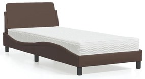 3208339 vidaXL Легло с матрак, кафяво, 90x200 см, изкуствена кожа