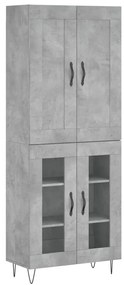 3199653 vidaXL Висок шкаф, бетонно сив, 69,5x34x180 см, инженерно дърво