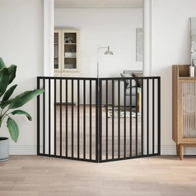 Сгъваема порта за кучета, 2 панела, черна, 160 см, тополово дърво