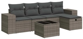 3325676 vidaXL Градински диван с възглавници, 6 части, полиратан, сив