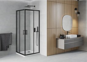 Mexen Rio квадратна душ кабина 80 x 80 см, прозрачна, черна + корито Flat, бяло