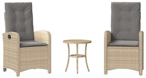 365181 vidaXL Бистро комплект с възглавници 3 части бежов микс полиратан