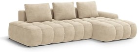 Бежов кадифен сгъваем/с място за съхранение ъглов диван (десен ъгъл) Linz – Cosmopolitan Design