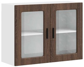 854094 vidaXL Кухненски стенен шкаф със стъклена врата Porto кафяв дъб