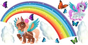 Приказен стикер за стена с дъга - еднорог, небе и пеперуди Šírka: 100 cm | Dĺžka: 200 cm