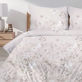Премиум памучно спално бельо, бежово с флорална шарка Ширина: 160 см | Дължина: 200 см