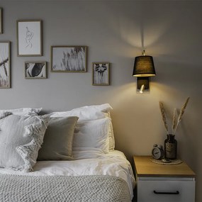 Модерна стенна лампа черна и златиста с лампа за четене - Renier