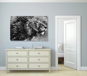 Картина на платно – Кралят на животните в черно-бял акварел