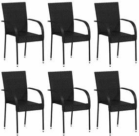 310087 vidaXL Стифиращи външни столове, 6 бр, полиратан, черни