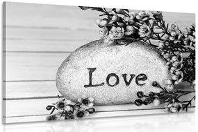 Картина на платно – С надпис на камък Love в черно-бял вариант