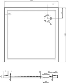 Mexen Flow квадратен душ кабина тънък 120 x 120 см, бял гланц - 46S101212