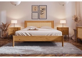 Дъбово двойно легло с ратанова табла 160x200 cm Pola - The Beds