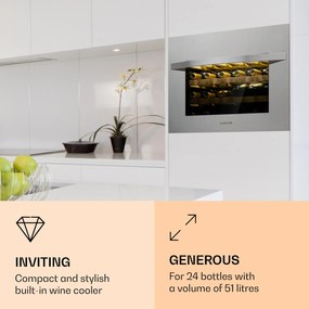 Klarstein Vinsider 24 Built-In Uno, охладител за вино, 1 зона, 24 бутилки, неръждаема стомана