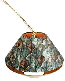 Месингова дъгова лампа с двоен кадифен абажур с дизайн на листа и бежово - XXL