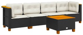 3261725 vidaXL Градински комплект с възглавници, 5 части, черен полиратан