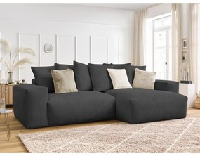 Тъмносив сгъваем/с място за съхранение ъглов диван от рипсено кадифе Voltaire – Bobochic Paris