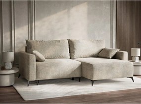 Бежов шенилов сгъваем/с място за съхранение ъглов диван (десен ъгъл) Leon – Maison de Rêve