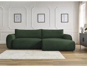 Тъмнозелен разтегателен ъглов диван от рипсено кадифе (десен ъгъл) Lucien – Bobochic Paris