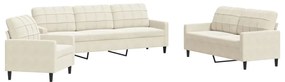 3278439 vidaXL Комплект дивани от 3 части с възглавници, кремав, кадифе