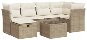 3325294 vidaXL Градински диван с възглавници, 7 части, бежов полиратан