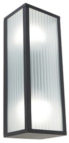 Интелигентна външна стенна лампа черна с оребрено стъкло, включваща 2 Wifi A60 - Charlois