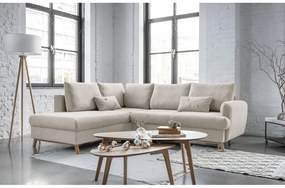 Бежов разтегателен/с място за съхранение ъглов диван (ляв ъгъл/L форма) Scandic Lagom – Miuform