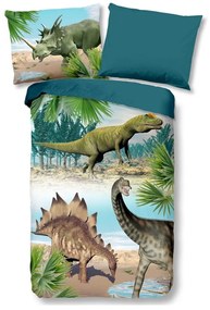 Зелено-синьо единично памучно детско спално бельо 140x200 cm Dino – Good Morning
