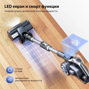Вертикална прахосмукачка Jimmy H11 Pro, 600W, 260 AW, 0.6 л, Сензор за прах, Сгъваема, Автономност 90 минути, LED дисплей, Черен/Сив
