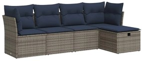 3325267 vidaXL Градински комплект с възглавници, 5 части, сив полиратан