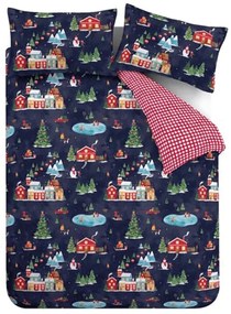 Синьо двойно удължено спално бельо 230x220 cm Ski Village – Catherine Lansfield